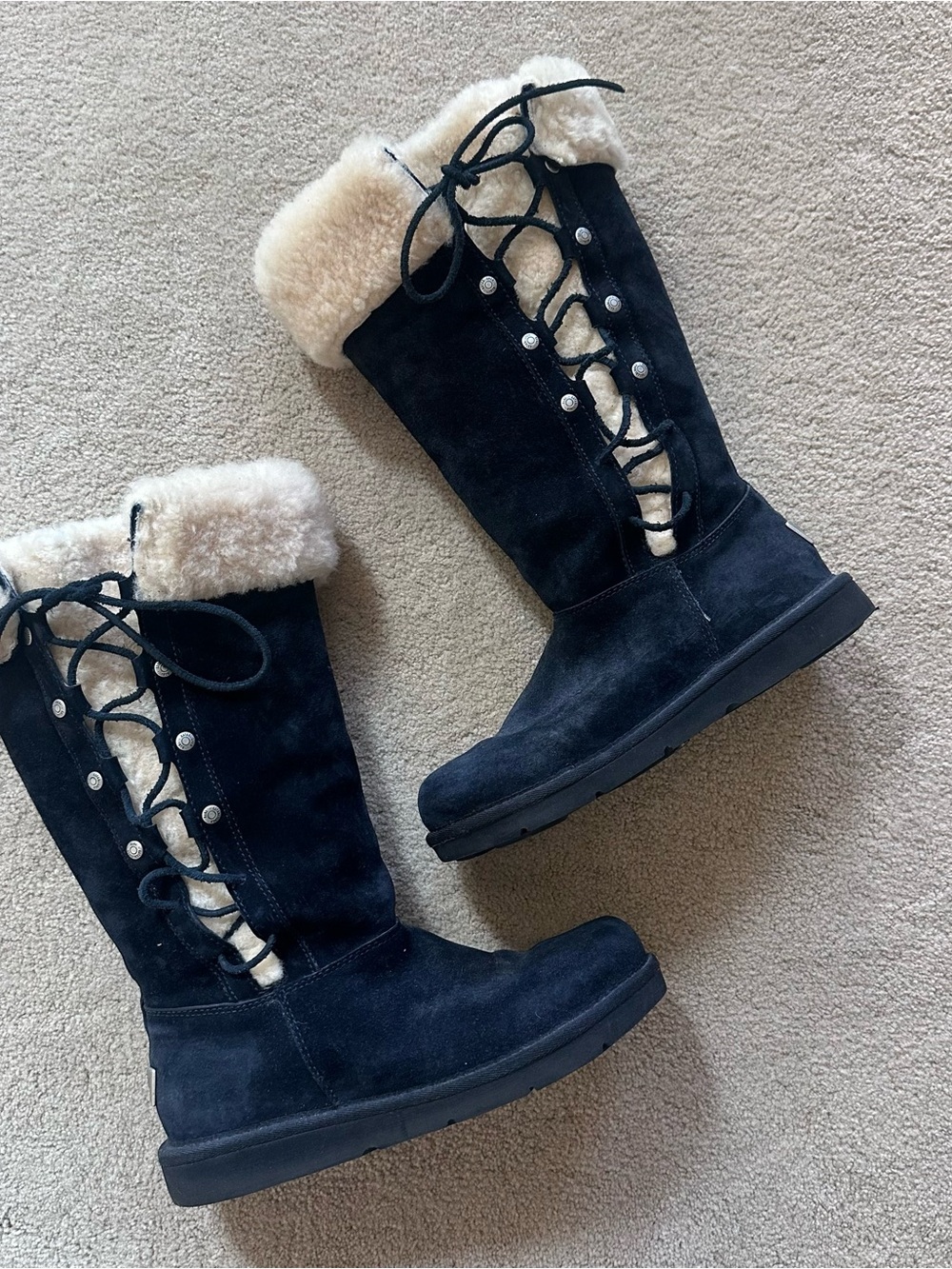UGG Upside Black Suede Shearling Lace-Up Boots size 7